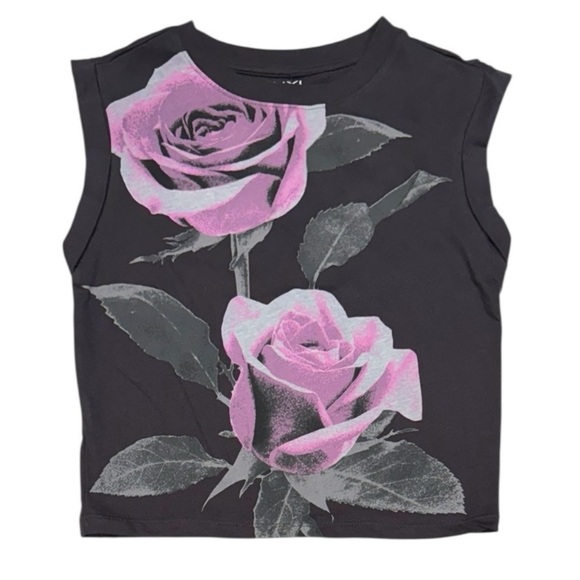VINYL Icons Tops - VINYL Icons Black Sleeveless Top with Pink Rose Floral Design NWT Small